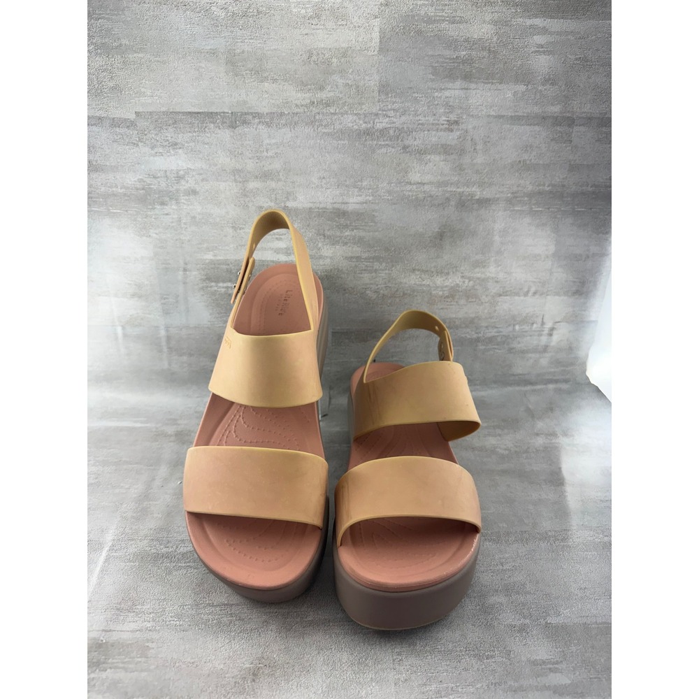 Crocs Brooklyn Low Wedge Sandal Tan Pink LiteRide Platform Women Sz 9